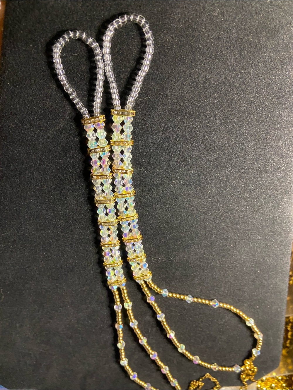 Aurora Crystal Beaded Lariat Barefoot Sandals - Gold & Clear